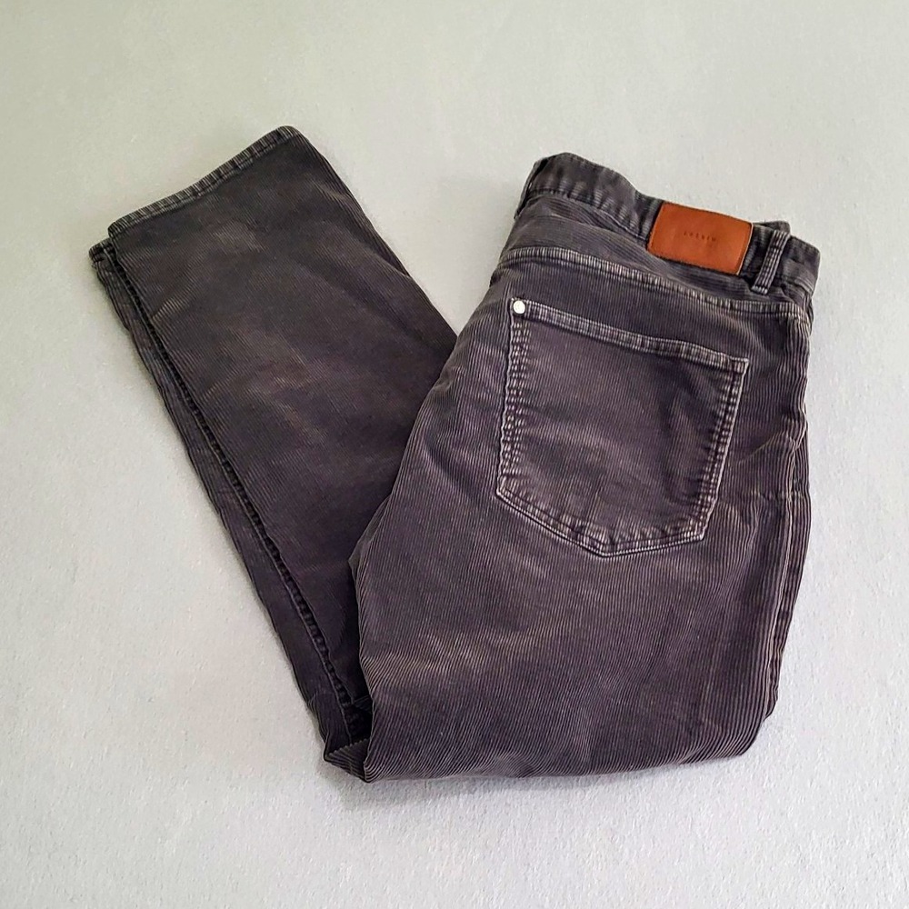 H&M L.O.G.G. Gray Corduroy Straight Leg Pants Men's Size 38 Button Fly